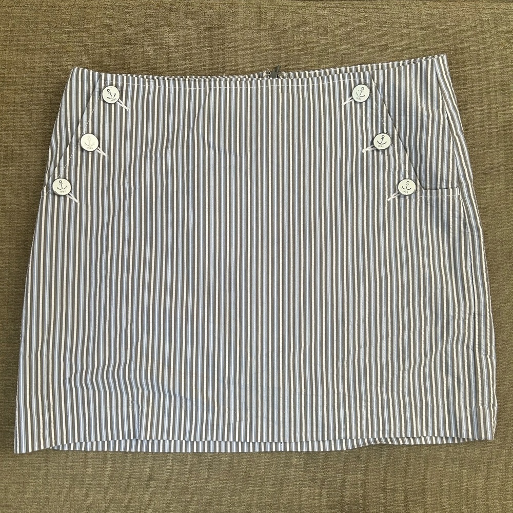 Tommy Hilfiger Blue White Striped Mini Skirt Anchor Button‎ Detail Preppy